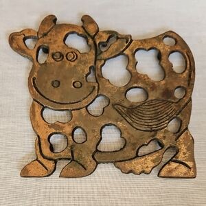 Vintage 1995 Rustic Cow-Shaped Metal Trivet Cast Iron Cooper